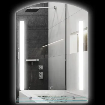 Kleankin Oglinda de Baie cu Lumina LED Reglabila pe 3 Culori si Raft din Sticla, 50x12x70 cm, Argintiu | Aosom Romania imagine