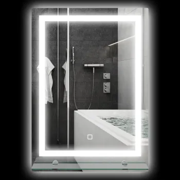 Kleankin Oglinda de Baie cu Lumini LED in 3 Culori Reglabile si Raft din Sticla, 50x12x70 cm, Argintiu | Aosom Romania imagine
