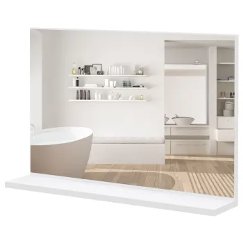 kleankin Oglinda de Baie de Perete cu Raft, Oglinda Moderna Multifunctionala, 60x12x40 cm, Alb | Aosom Romania imagine