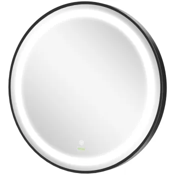 kleankin Oglinda de baie, iluminare LED, dimabila, 3 culori de lumina, cadru metalic, O60 cm, Negru | Aosom Romania imagine