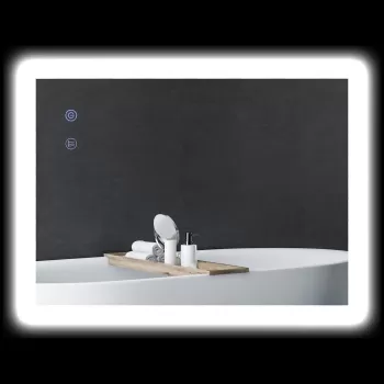 kleankin Oglinda de Baie Iluminata 800 x 600 mm cu Iluminare din Spate cu Lumini LED, Oglinda de Baie de Perete cu 3 Lumini, Intrerupator Tactil Reglabil, Folie de Dezaburire, Orizontala/Verticala imagine