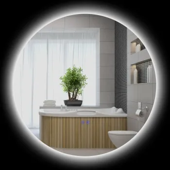 kleankin Oglinda de Baie Rotunda cu Lumina LED in 3 Culori si Intrerupatoare Touch, O70x3,5 cm, Transparet | Aosom Romania imagine