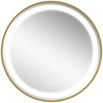 kleankin Oglinda de Baie Rotunda cu Lumina LED, Luminozitate Reglabila si Intrerupatoare Touch, O60x4 cm, Auriu | Aosom Romania imagine