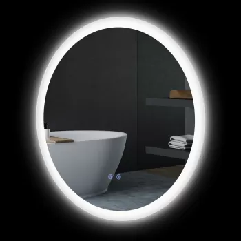 kleankin Oglinda de Baie Rotunda cu Lumini LED, Oglinda de Machiaj de Perete Reglabila si cu 3 Culori de Temperatura, Folie de Dezaburire, Functie de Memorie, cu Fir, 70 x 70 cm imagine