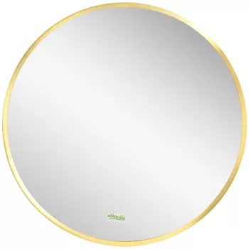 kleankin Oglinda de baie rotunda cu rama, oglinda de perete din aliaj de aluminiu pentru hol si dormitor, O50x2cm, auriu | AOSOM RO imagine