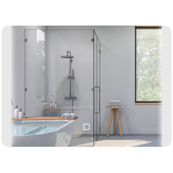 kleankin Oglinda pentru baie cu lumini LED, Oglinda reglabila pentru machiaj cu 3 temperaturi de culoare, pelicula de dezaburire si functie de memorie, cablata, orizontala, 70 x 50 cm imagine