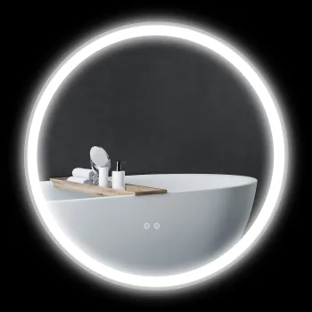 kleankin Oglinda rotunda luminata cu LED pentru baie O 80 cm montabil cu iluminare 3 culori comutator tactil 46W alb argintiu | Aosom Romania imagine