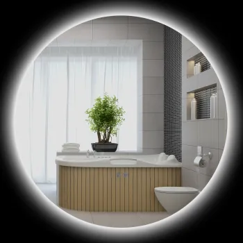 kleankin Oglinda rotunda luminoasa cu LED pentru baie O 80 cm murala cu iluminare comutator tactil sistem antiaburire | Aosom Romania imagine