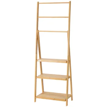 Kleankin Suport de Podea Multifunctional pentru Prosoape de Baie cu 3 Bare si 3 Rafturi, 53x30,5x152 cm, Natural | Aosom Romania imagine