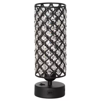 Lampa de Masa HOMCOM cu Abajur din Cristal si 2 Porturi USB, Intensitatea Luminii Reglabila Touch ?10,8 x 30 cm, Negru imagine
