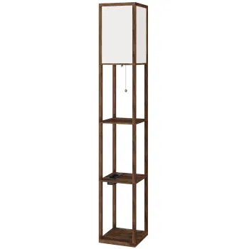 Lampa de Podea HOMCOM LED cu Rafturi, Lampa Moderna cu Comutator cu Pedala si Porturi USB, Temperatura Reglabila a Luminii pentru Living, Dormitor, Maro | Aosom Romania imagine