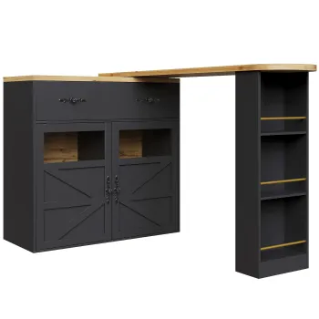 Masa de bar extensibila cu spatiu de depozitare si functie de rotire 360?, 138-204x39x104 cm, Negru imagine