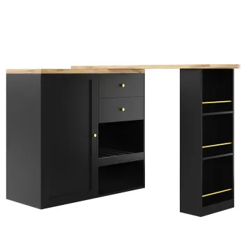 Masa de bar rotativa 360? cu 2 sertare si dulap cu usa glisanta, 3 niveluri de depozitare deschise, Negru imagine