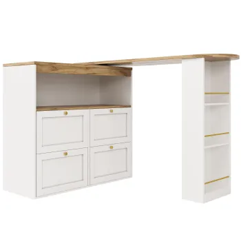 Masa de bar rotativa la 360?, dulap modular in forma de L cu 4 sertare si rafturi deschise, Alb imagine