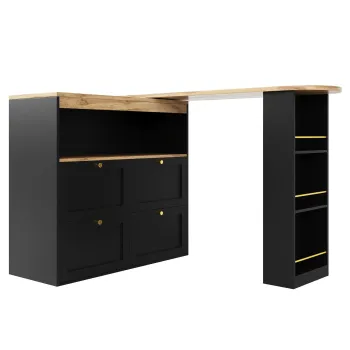 Masa de bar rotativa la 360?, dulap modular in forma de L cu 4 sertare si rafturi deschise, Negru imagine