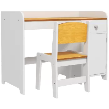 Masa de birou ZONEKIZ pentru copii cu scaun, birou de scoala pentru copii cu varsta de la 3 la 6 ani din lemn cu sertar si scaun asortat, de culoare alb imagine