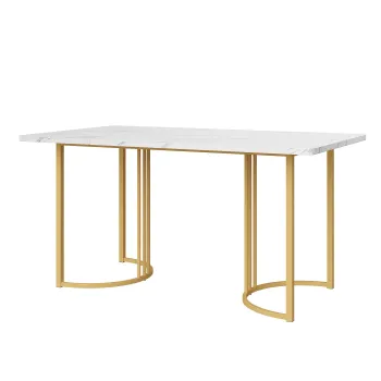 Masa de bucatarie dreptunghiulara cu cadru metalic stabil, 140x80x75 cm, Alb imagine