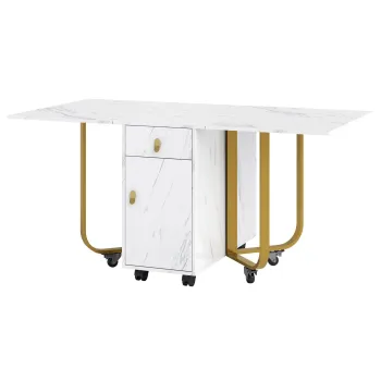 Masa de bucatarie versatila si pliabila, Alb+Auriu | Aosom Romania imagine