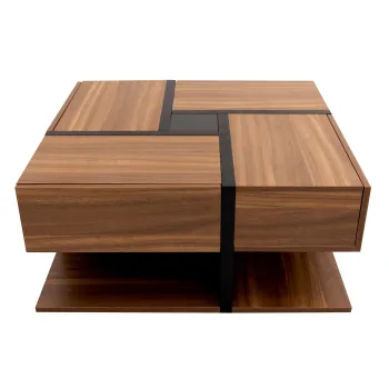 Masa de cafea cu 4 sertare, design unic de culori si linii, spatiu de depozitare inferior, 78x78x36 cm, Natural imagine