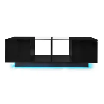 Masa de cafea cu iluminare LED, blat de masa lucios, spatiu de depozitare generos, 120x50x38,5 cm, Negru imagine