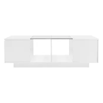 Masa de cafea cu iluminare LED, blat de masa lucios, spatiu generos de depozitare, 120x50x38,5 cm, Alb imagine