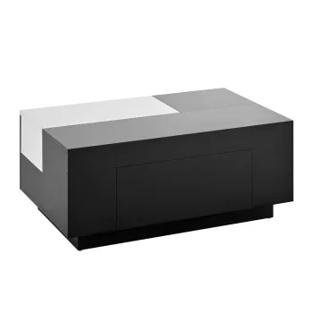 Masa de cafea cu iluminare LED, blat extensibil si spatiu de depozitare, 80x50x35,5 cm, Alb+Negru imagine