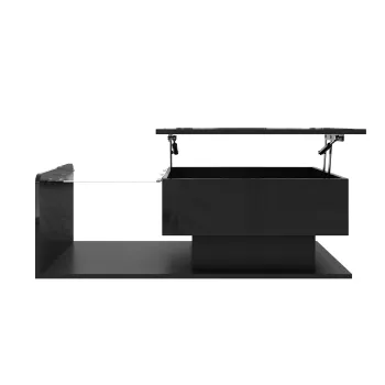 Masa de cafea cu inaltime reglabila, cu sticla si banda LED, 100x50x33/47,5 cm, Negru imagine