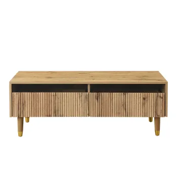 Masa de cafea cu LED, 2 sertare si iluminare LED, 110x50x40 cm, Culoare naturala imagine