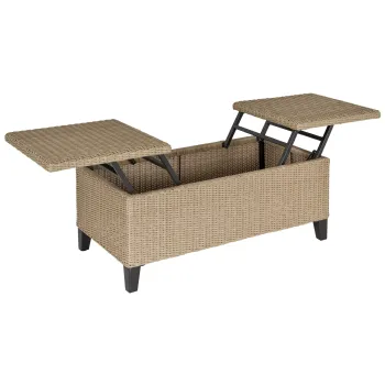 masa de cafea de gradina stil cozy chic - masa de cafea reclinabila - metal epoxidic rasina impletita imitatie de rachita bej | Aosom Romania imagine