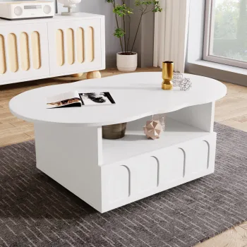 Masa de cafea in forma de nor cu sertare si spatii de depozitare, 100x60x39,2 cm, Alb imagine