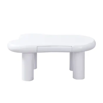 Masa de cafea in forma de nor, din MDF cu iluminare LED si sertar, 98x65,5x40 cm, Alb imagine