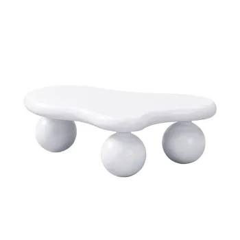 Masa de cafea in stil de nor, cu iluminare LED si design cu picioare rotunde, 95x62,5x32 cm, Alb imagine