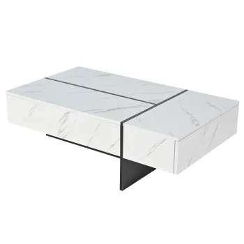 Masa de cafea moderna cu iluminare LED, 3 sertare spatioase, 105x60x35 cm, Alb imagine