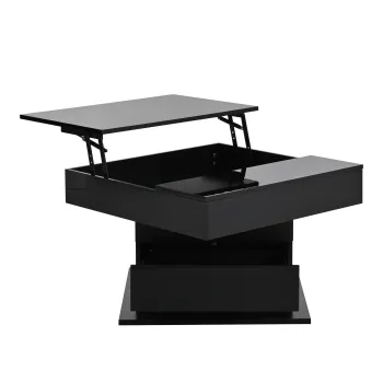 Masa de cafea rotativa 360? cu functie de ridicare, spatiu de depozitare ascuns si 1 sertar, 70x70x45 cm, Negru imagine