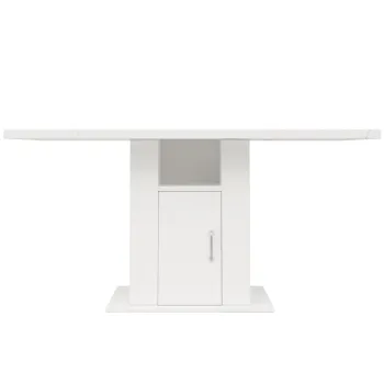 Masa de dining cu spatiu de depozitare, masa pentru bucatarie cu depozitare in 3 niveluri, 140x75x75 cm, Alb imagine