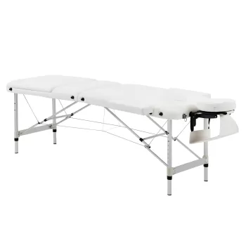 Masa de masaj portabila, pliabila si profesionala din aluminiu HOMCOM pentru cosmetician, terapeut, SPA, alb, 215x60x61-84cm imagine