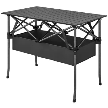 Masa de Picnic Pliabila si Portabila Outsunny cu Plasa de Depozitare si Geanta pentru Transport, pentru Camping si Exterior, Negru | Aosom Romania imagine