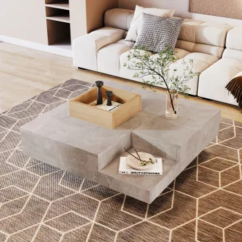 Masa de sufragerie, cu cutie de depozitare detasabila, 72x72x30 cm, Gri imagine