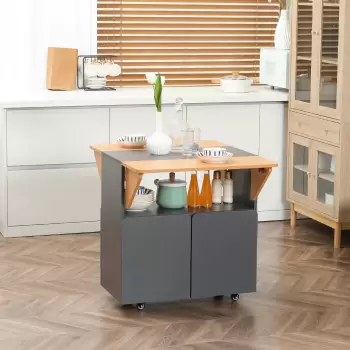 Masa de sufragerie pliabila HOMCOM, bufet portabil cu dulap de depozitare, pentru spatii mici, galben | AOSOM RO imagine