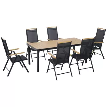 Masa Outsunny cu 6 Scaune de Gradina Pliabile si Reglabile din Texteline, Set 7 Piese Mobilier de Gradina cu Masa Dreptunghiulara, Negru imagine