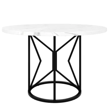Masa rotunda de dining din MDF, picioare din metal, 100x100x76 cm, Alb+Negru imagine