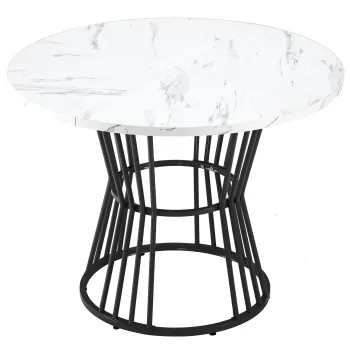 Masa rotunda moderna pentru dining, blat MDF cu cadru metalic, 100x100x75 cm, Alb+Negru imagine
