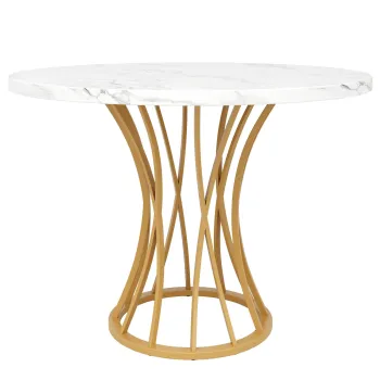 Masa rotunda pentru 4 persoane, blat din MDF, 80x80x76 cm, Alb+Auriu imagine