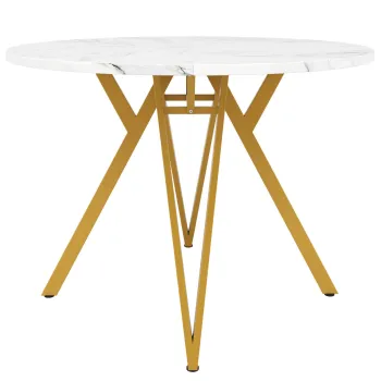 Masa rotunda pentru 4 persoane, blat MDF, 100x100x76 cm, Alb+Auriu imagine