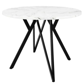 Masa rotunda pentru 4 persoane, blat MDF, 100x100x76 cm, Alb+Negru imagine