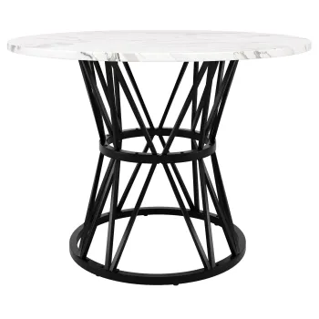 Masa rotunda pentru 4 persoane, picioare de masa stilate din metal, blat din MDF, 100x100x76 cm, Alb+Negru imagine