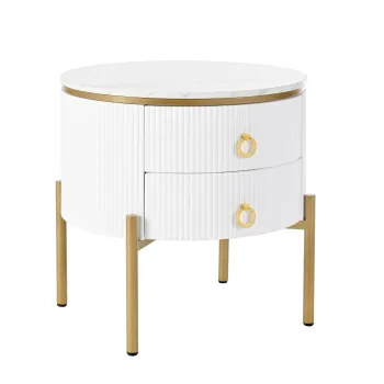 Masuta cu sertare, textura de marmura, picioare si manere aurii, 50x50x51 cm, Alb imagine