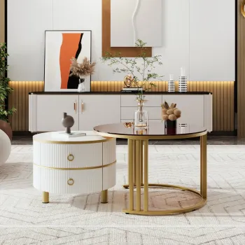 Masuta de cafea 2-in-1 Rotunda din MDF, Alb | Aosom Romania imagine