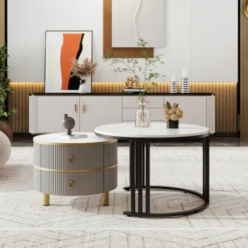 Masuta de cafea 2-in-1 Rotunda din MDF, Gri | Aosom Romania imagine