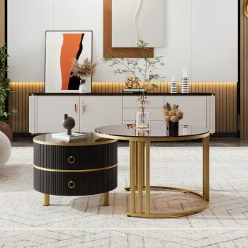 Masuta de cafea 2-in-1 Rotunda din MDF, Negru | Aosom Romania imagine
